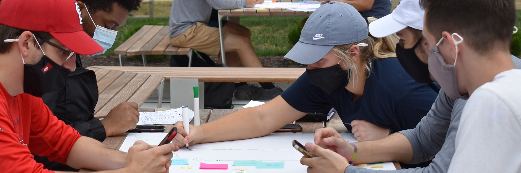 A group of students studying outside