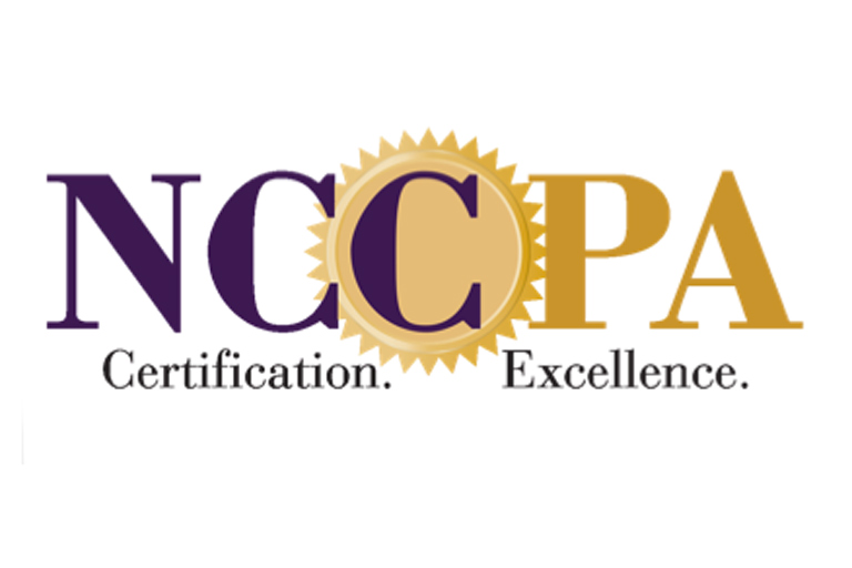 NCCPA logo with gold medal with the words 'Certification.' and 'Excellence." underneath.